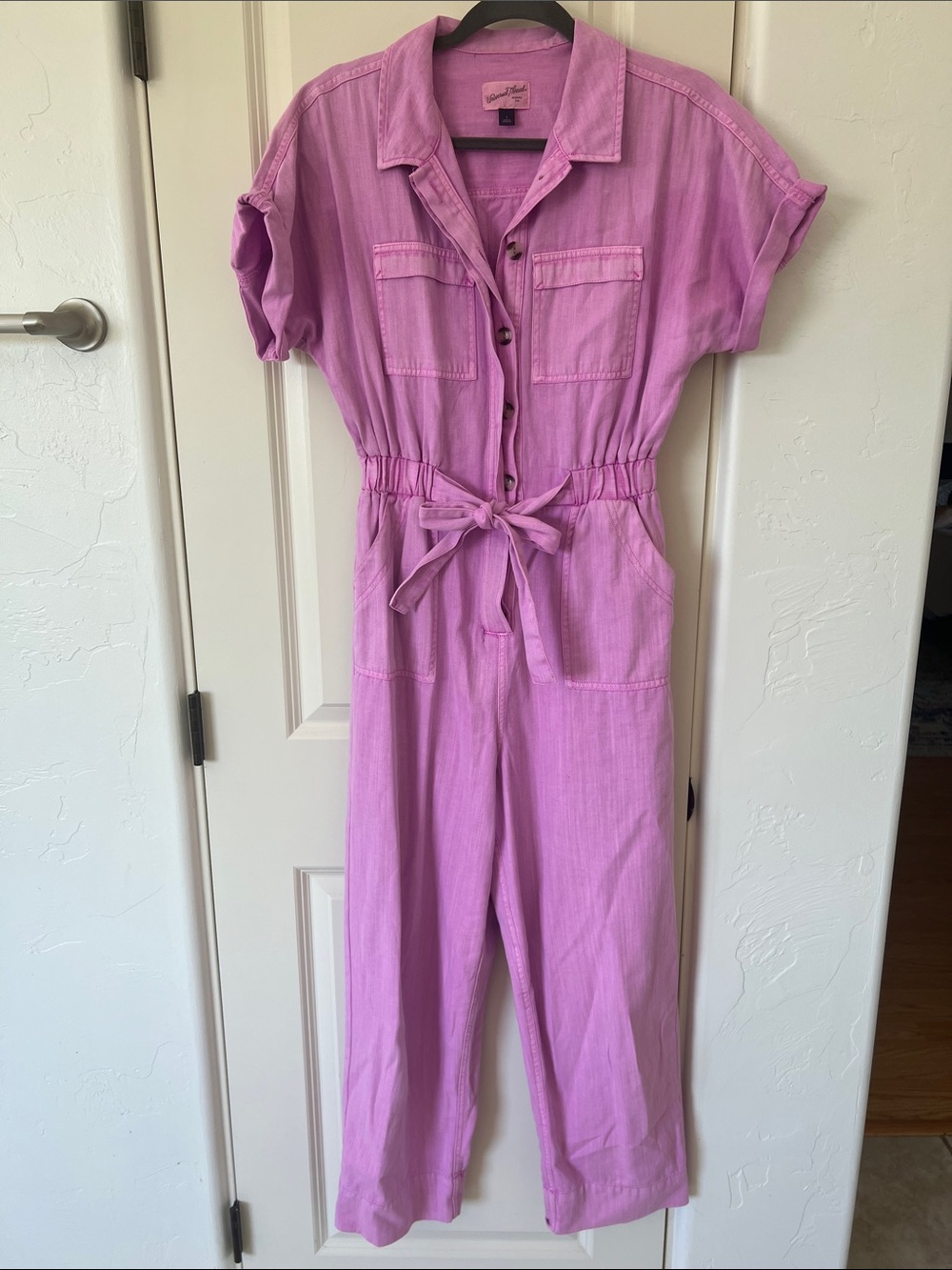Universal Thread Lavender-Pink Button-Front Tie-Waist Jumpsuit